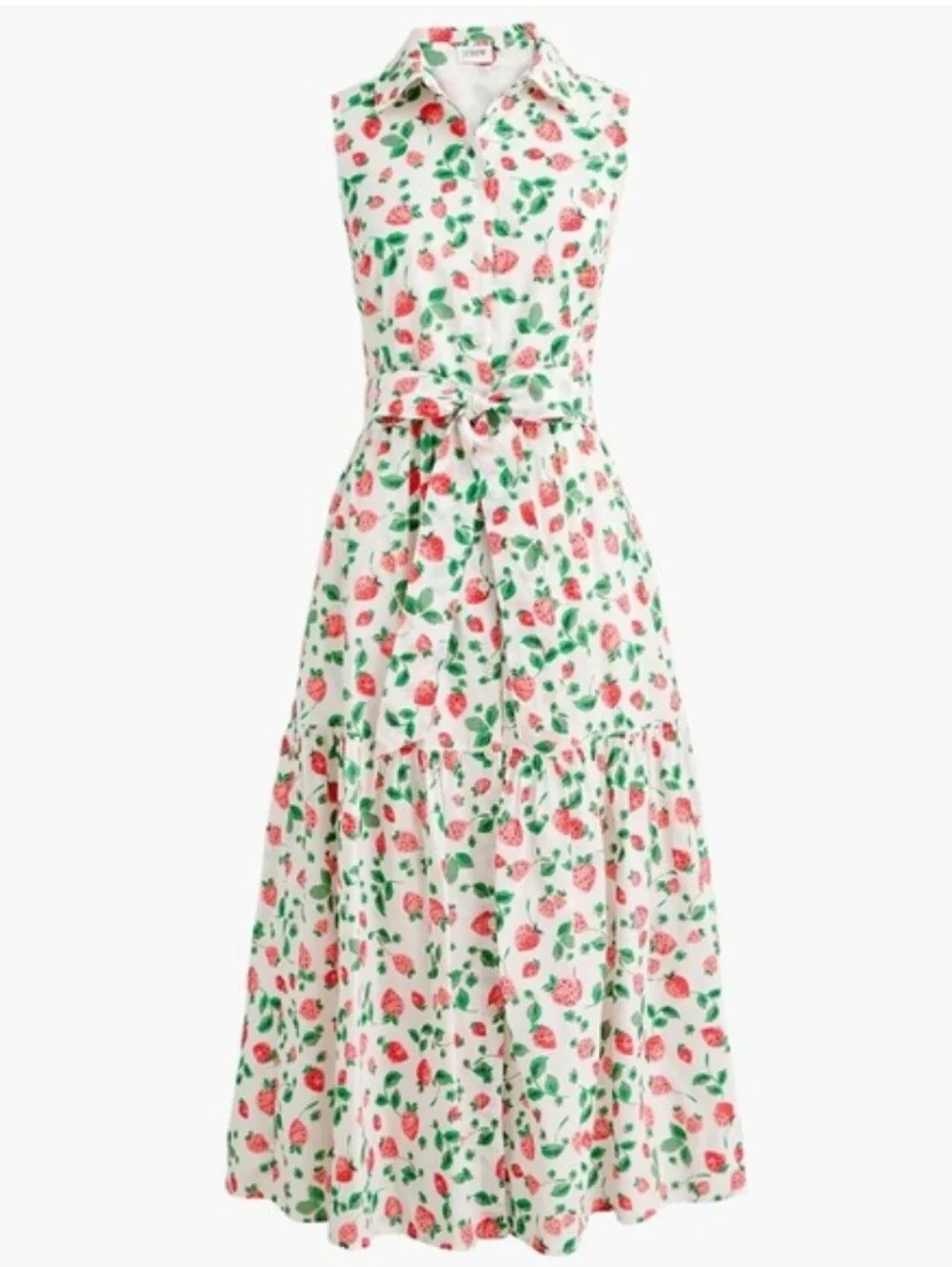 J.Crew Strawberry Print Collared Midi Dress Size 2 NWT